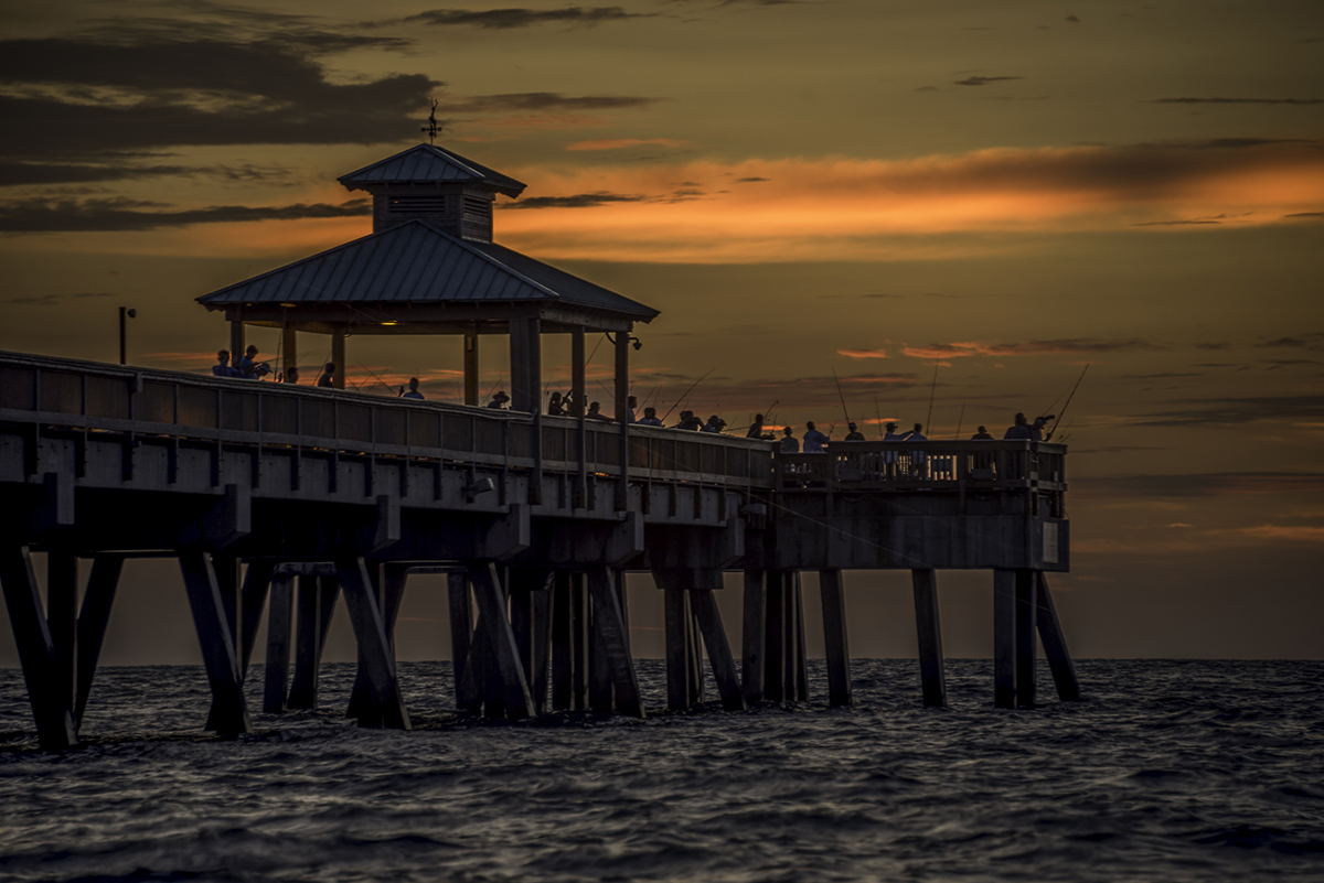 deerfield beach pier fisherman at dawn