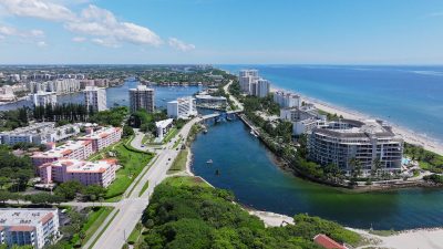 Atlantic Intracoastal Waterway with Drawbridge, Mediterranean Revival Resort, and Atlantic Beach, Boca Raton, Florida
